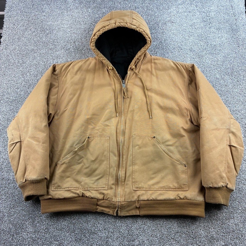 Vintage Hooded Canvas Jacket Mens 3XL Brown Cotton Thinsulate Active Carhartt
